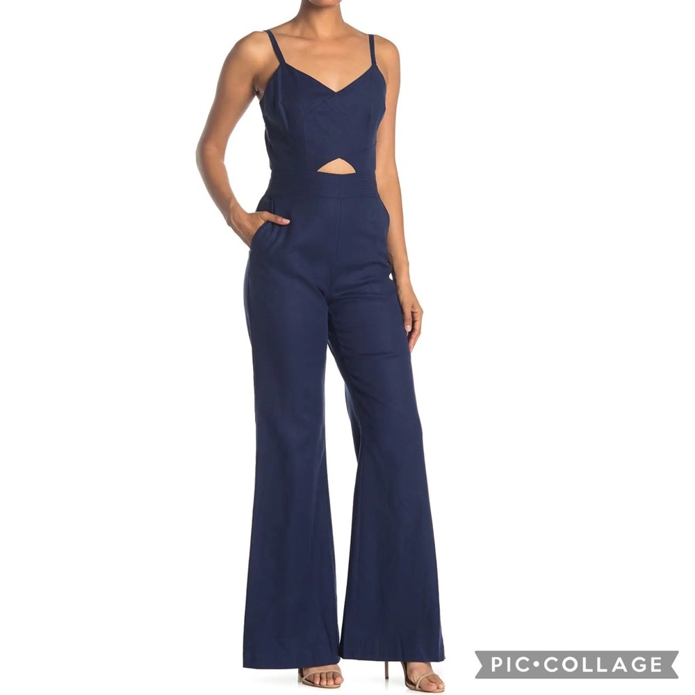 Ramy Brook Noel cutout jumpsuit v neck wide legs spaghetti strap linen